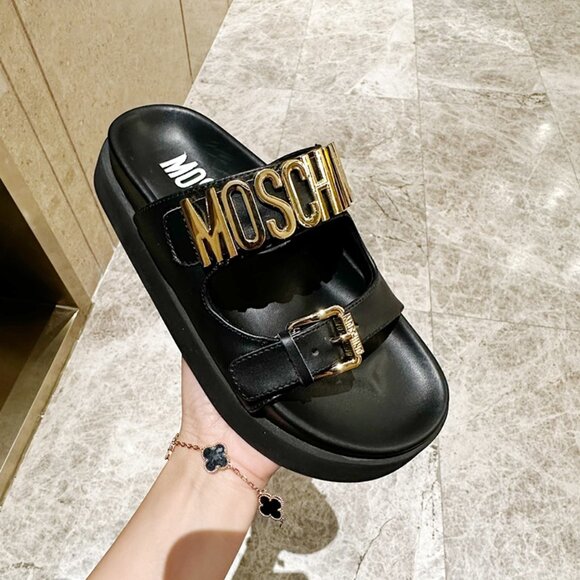 Moschino Metal Logo New Slides (Black) - Picture 2 of 8